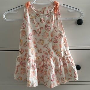 Seashell Print Girls Sleeveless Summer Dress Cream and Orange Size 5/6